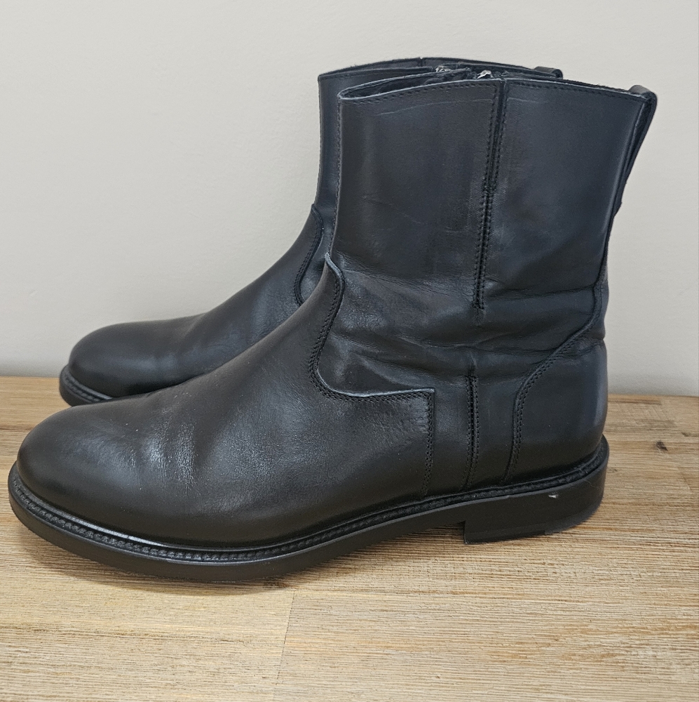 LEONARDO SHOES Mens Black Leather Short, Side Zip Boots